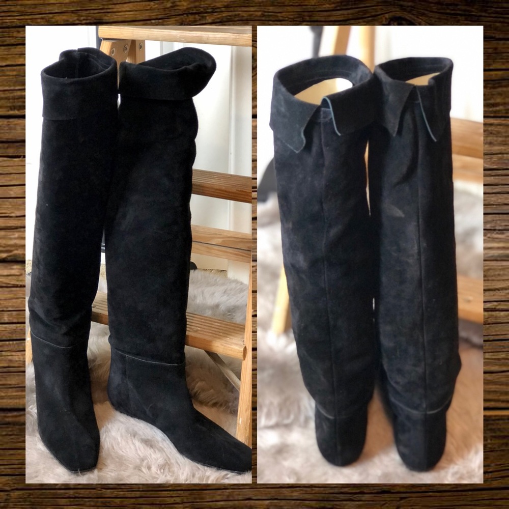 NIB WOMEN'S DELMAN OVER THE KNEE BLACK SUEDE BOOTS SIZE 8 MADE IN SPAIN